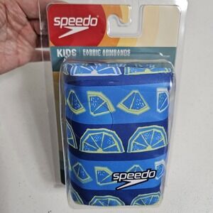 Speedo Fabric Armbands Kids Ages 2-12 Blue Lemon Citrus Print Swim Floats NEW